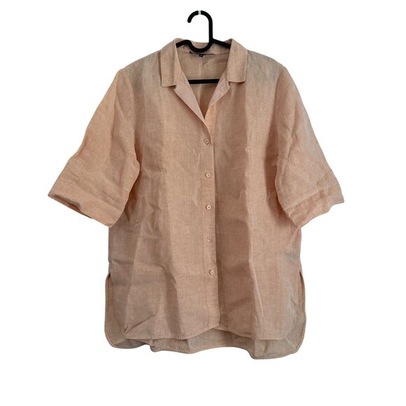 Lafayette 148 NY Creamsicle Linen Short Sleeve Button Shirt Womens Medium - Picture 1 of 6